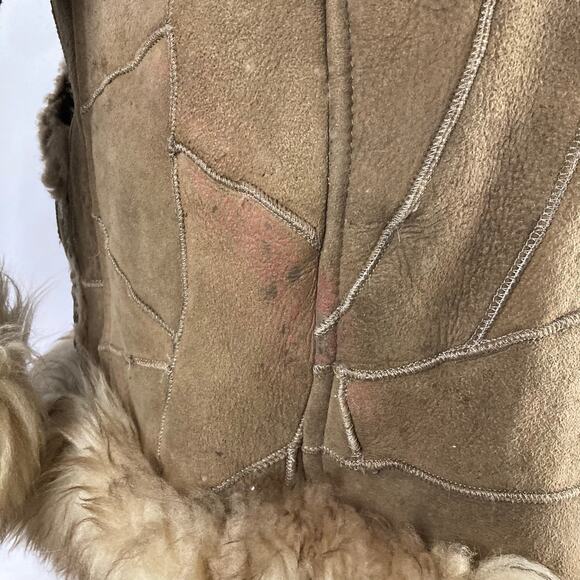 Genuine Shearling Sheepskin Patchwork Penny Lane Leather Coat - Picture 7 of 16